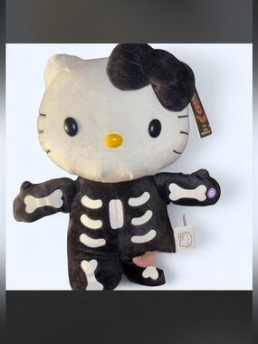 Hello Kitty Black & White Skeleton Plush with Yellow Nose Side Stepper